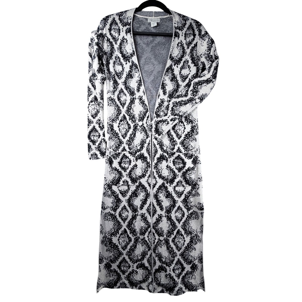 Ruby Moon Womens XS Longline Cardigan Sweater Black White Ikat Diamond Duster